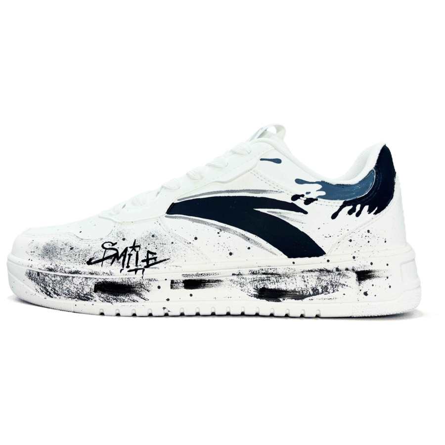 Anta Easy Venom Synthetic Leather Abrasion Resistant Lightweight Low top Skateboard Shoes Unisex Black White