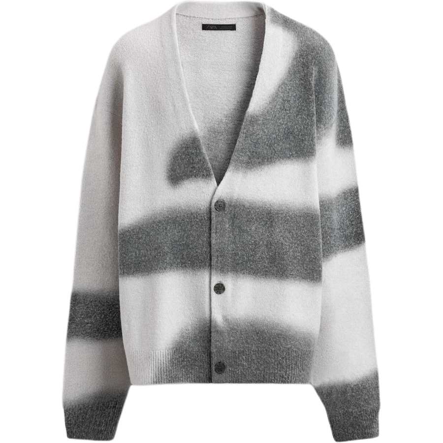 ZARA Knitwear Unisex Frosted White V Neck Moderate Cardigan