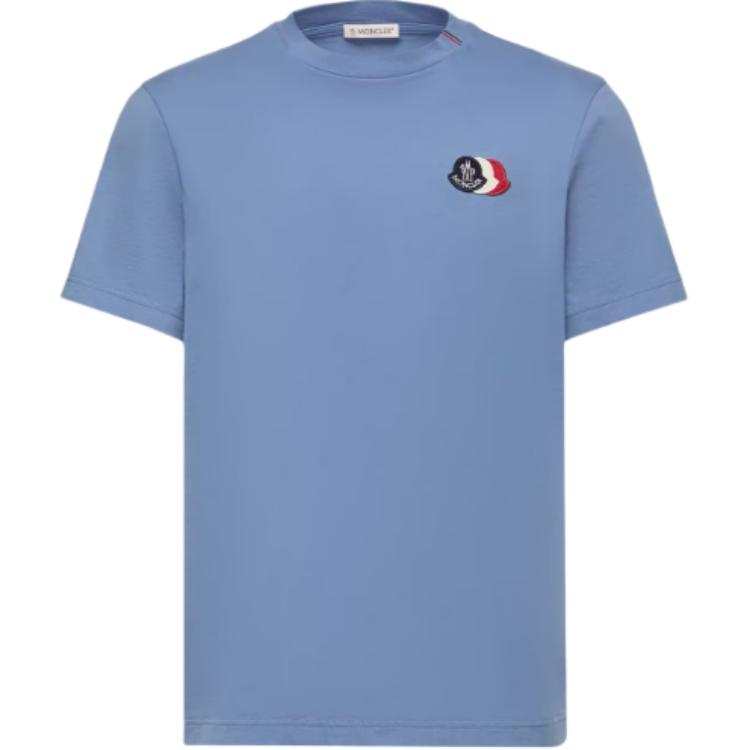 Moncler SS26 T Shirt En Coton À Logo Tricolore Brodé T Shirt Men's