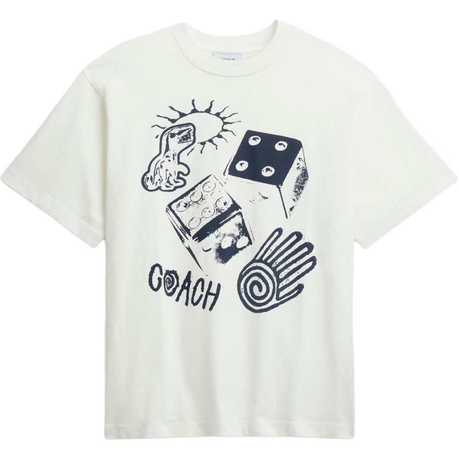 COACH T Shirts Men's Ivory White Crew Neck Moderate Straight Fit