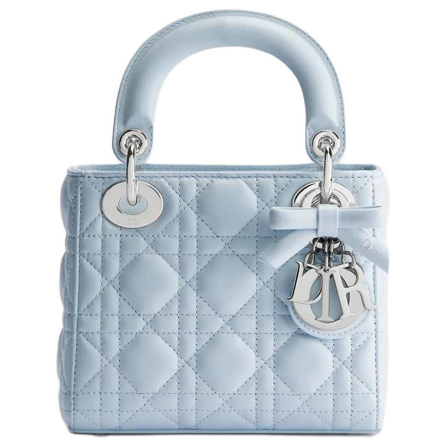 DIOR Lady Dior Sheepskin Handbag One Shoulder Handbag Mini Women's Ice Blue