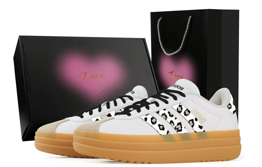 Adidas Adidas VL Court Bold White Chocolate Snow Leopard, Heart Box Abrasion Resistant Slip Resistant Low top Skateboard Shoes
