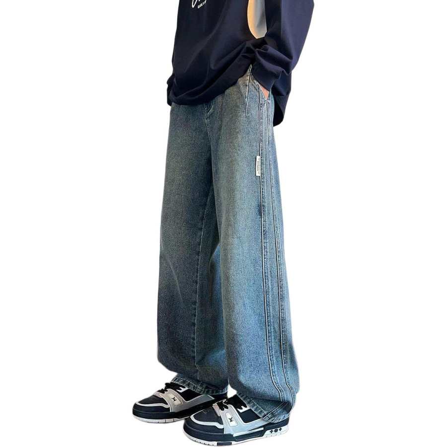 Tonlion Jeans Men's Vintage Blue Moderate Straight Fit Pants