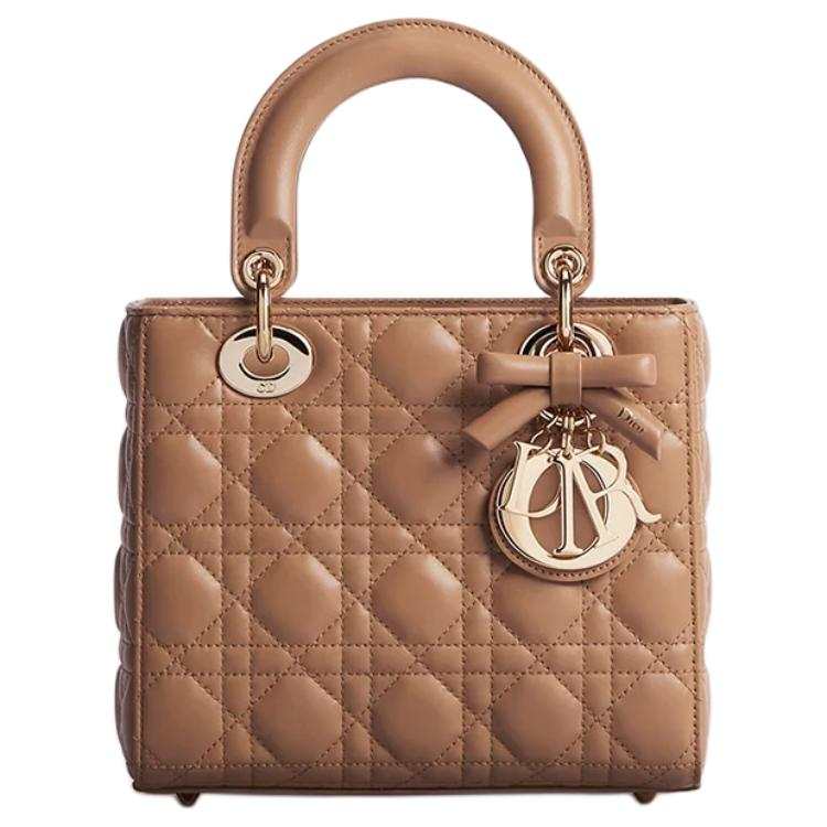 DIOR Lady Dior Lambskin Handbag Small Women's Camel