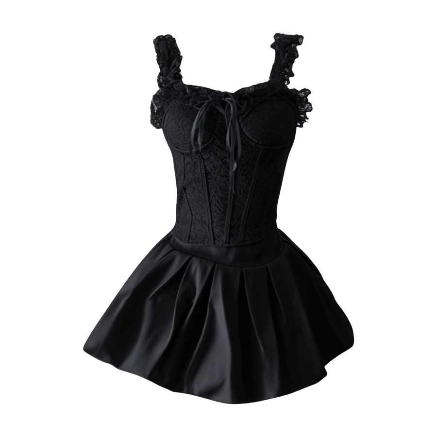 FINDSME GAGA Two Piece Skirt Sets Women's Square Collar Thin Short