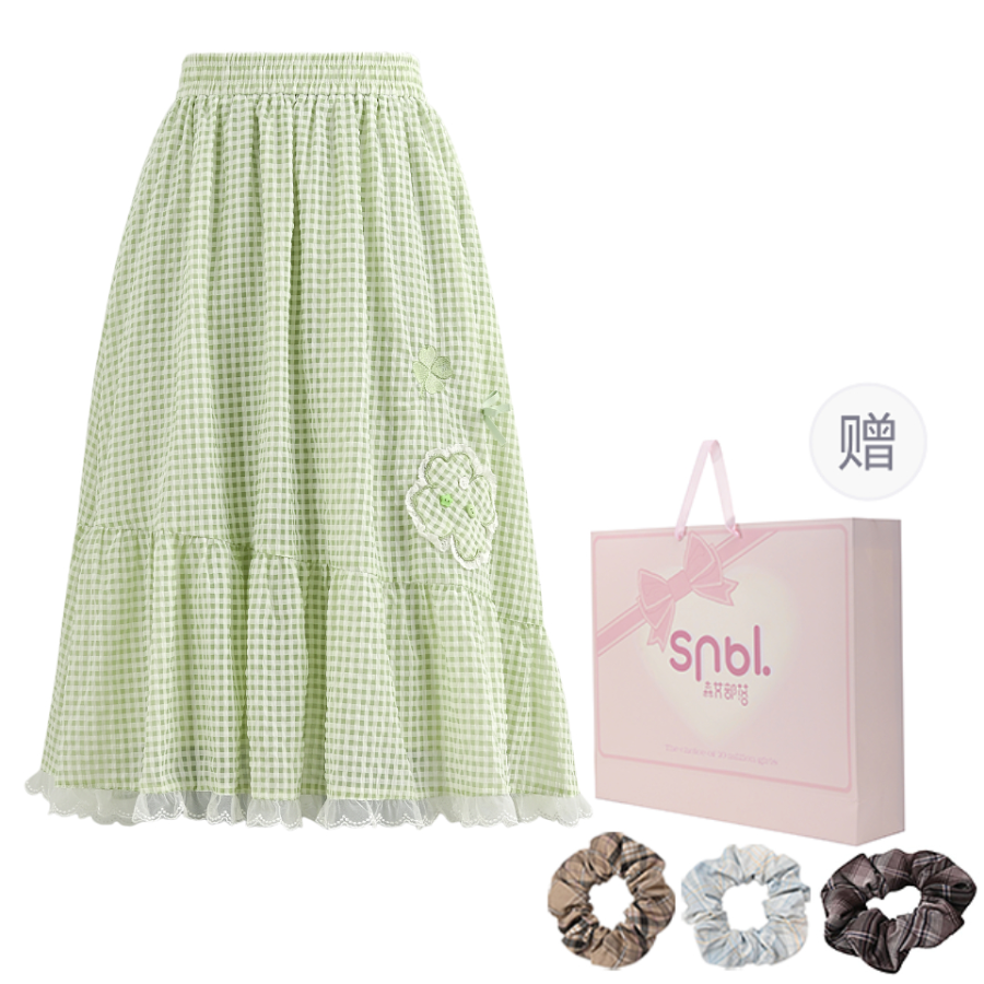 SNBL Casual Long Skirts Women's Green Moderate Mid Length A Line Skirt