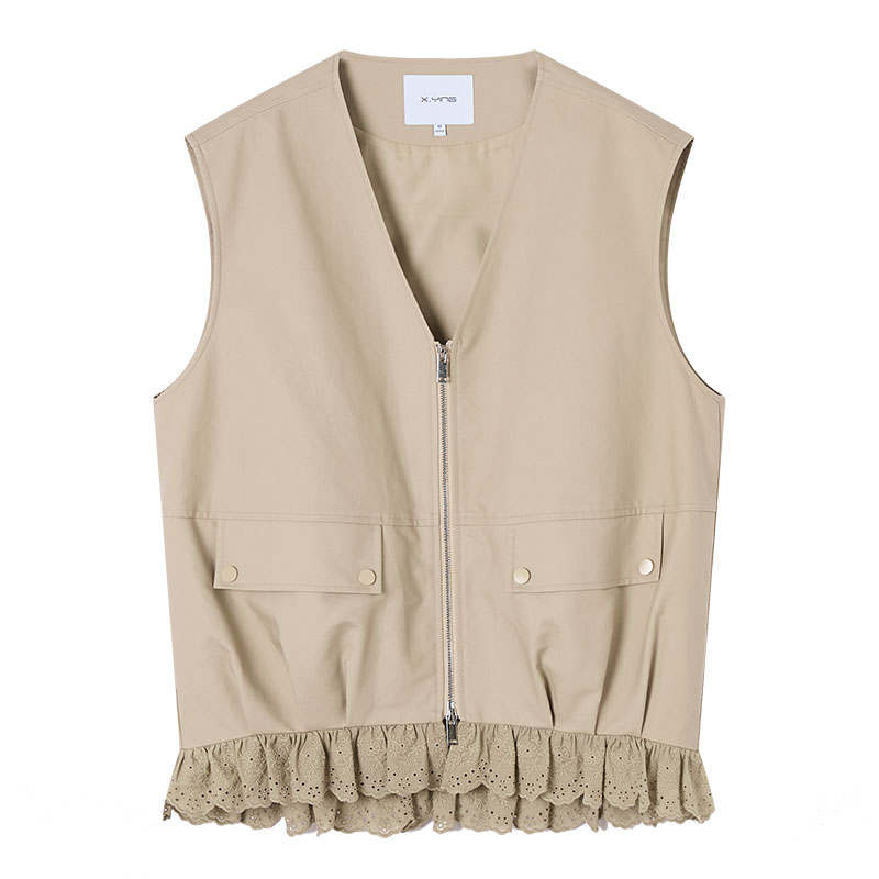 XIANGYING Vests Women's Khaki V Neck Thin Workwear