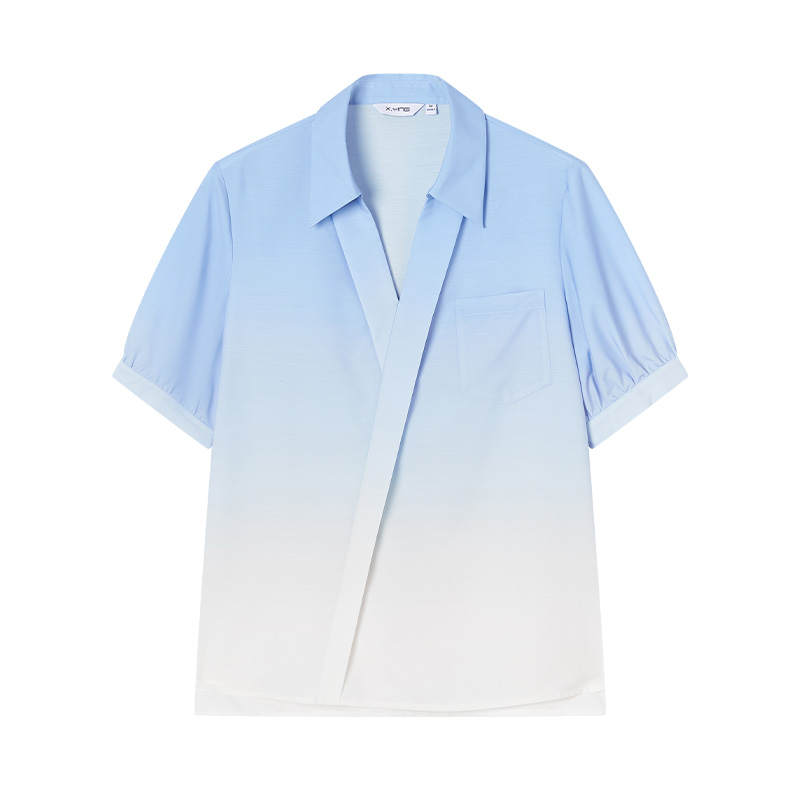 XIANGYING Shirts Women's Nautical Blue V Neck Thin Shirt