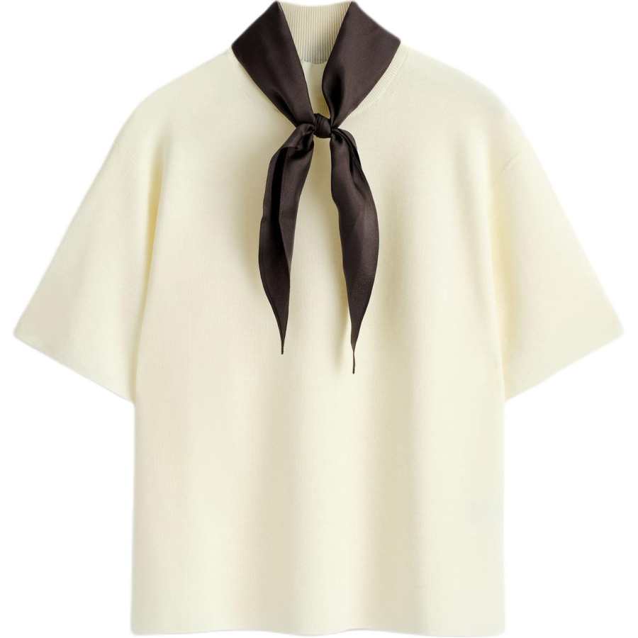 COS T Shirts Women's Ivory Scarf Collar