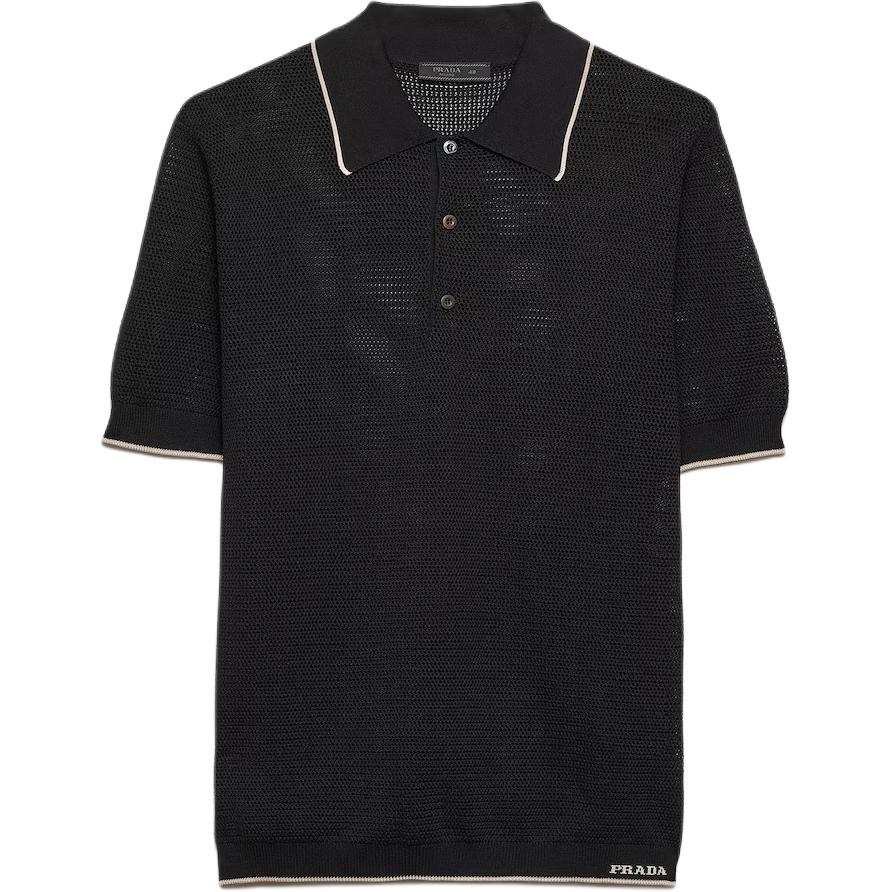 PRADA Knitwear Men's Black Polo Collar Moderate Straight Fit