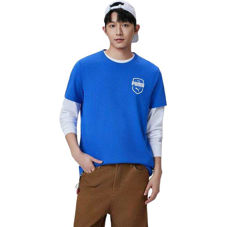 PUMA T Shirts Unisex Electric Blue Crew Neck Moderate Straight Fit