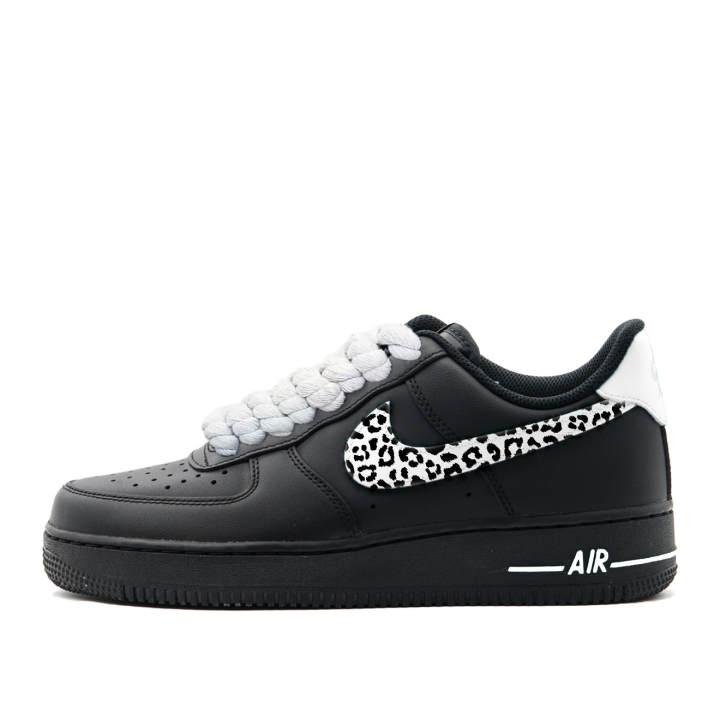 Nike Nike Air Force 1 Snow Leopard Abrasion Resistant Slip Resistant Low top Skateboard Shoes Unisex Black White
