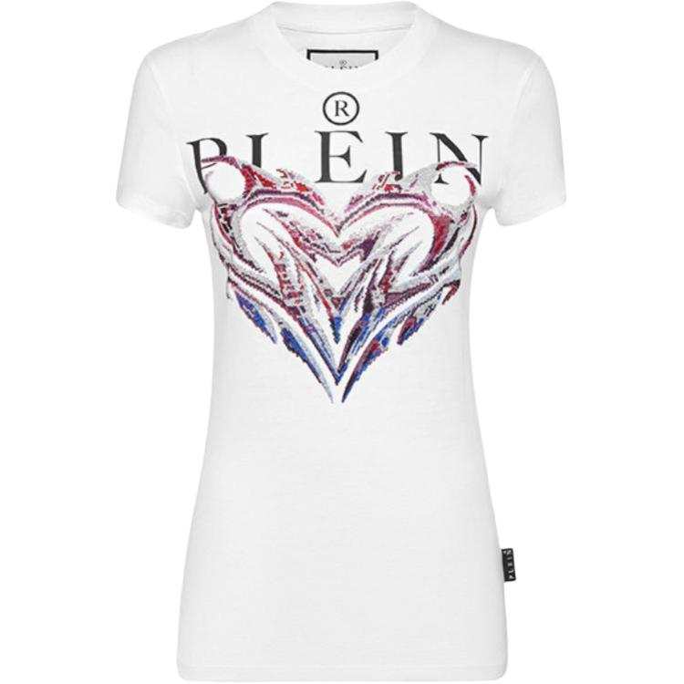 PHILIPP PLEIN T Shirts Women's White Crew Neck Moderate Nipped In Waist
