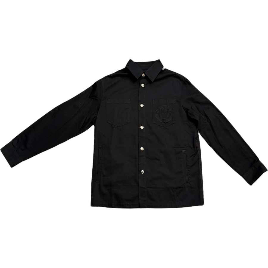 VERSACE VERSACE Denim Jackets Men's Black Lapel Moderate Straight Fit