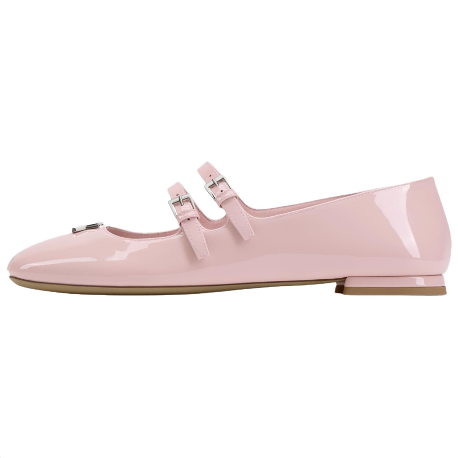 LOUIS VUITTON Swing Cow Leather Flat Mary Jane Shoes Women's Pink