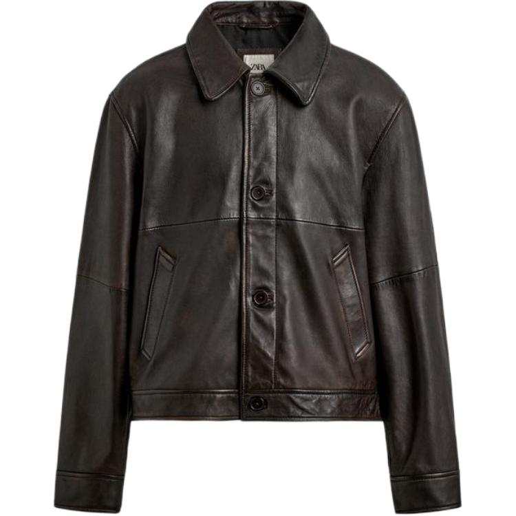 ZARA ZARA Leather Jackets Unisex Brown Lapel Moderate