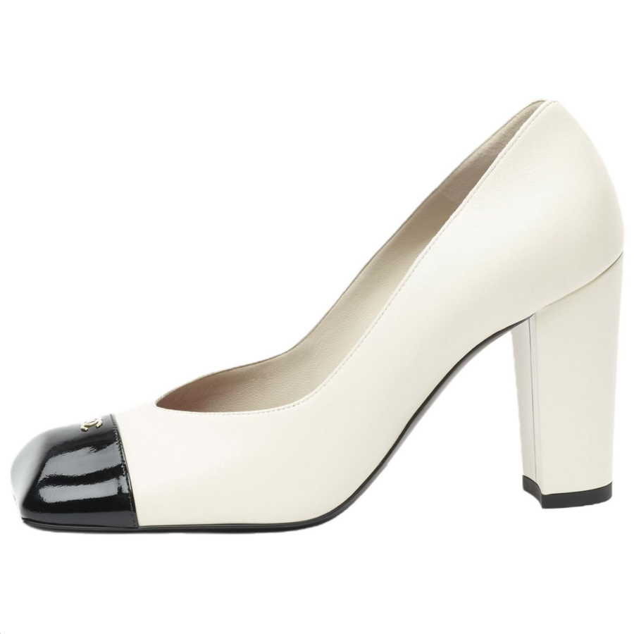 CHANEL SS26 Sheepskin Chunky Heel High Heels 9cm Women's Ivory White