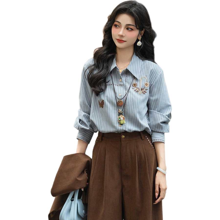 Cotton Gene Shirts Women's Image Color Lapel Thin Other