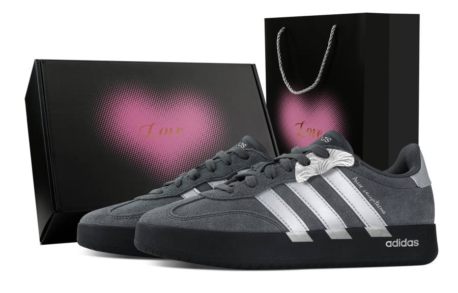 Adidas Custom Adidas BARREDA Gray Silver Love Letter, Heart Box Low top German Army Trainers Unisex Gray