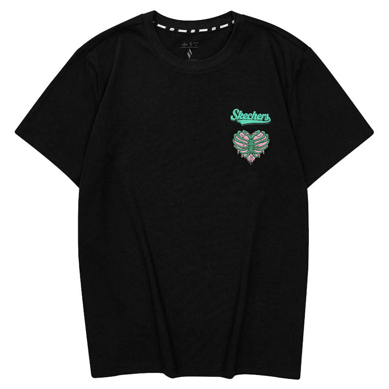 Skechers T Shirts Unisex Black 0018 Crew Neck Moderate Straight Fit