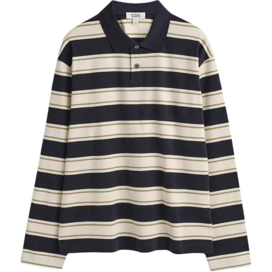 COS Polo Shirts Men's Ecru/Navy Blue/Stripes Polo Collar Moderate Straight Fit