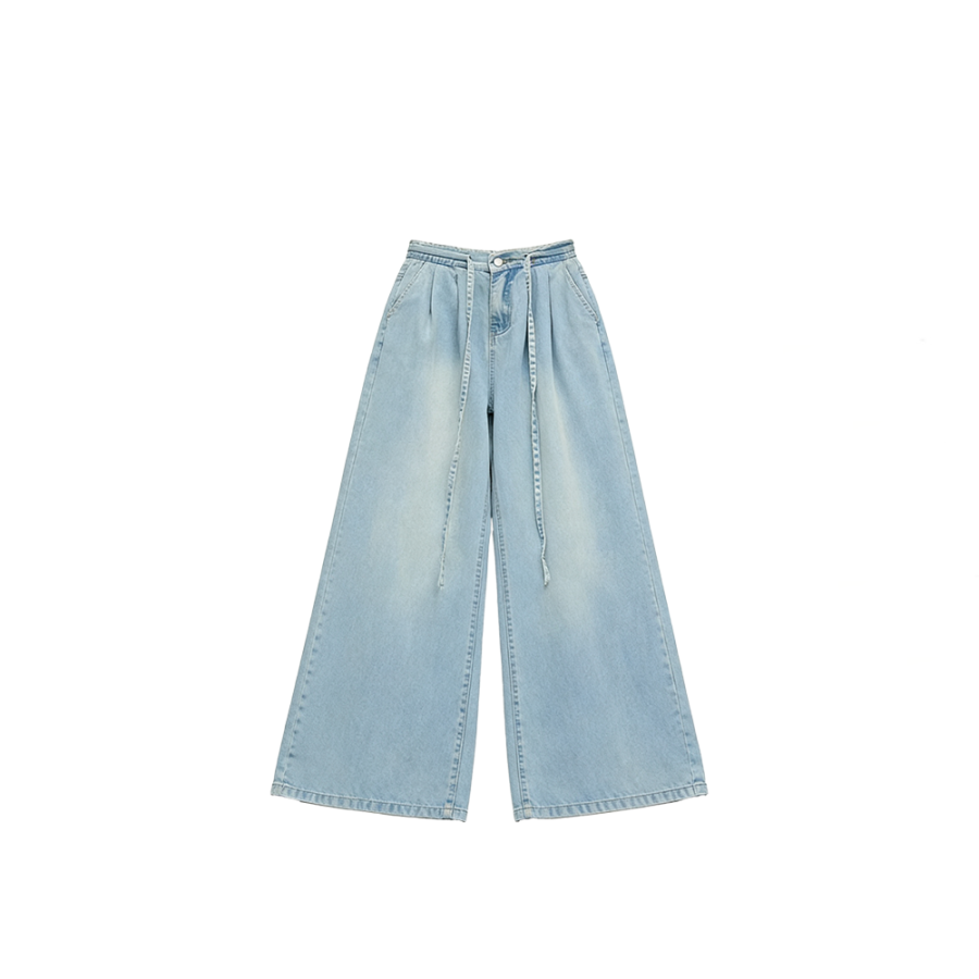 CPAURA Jeans Women's Nostalgic Blue Moderate Wide Leg Pants