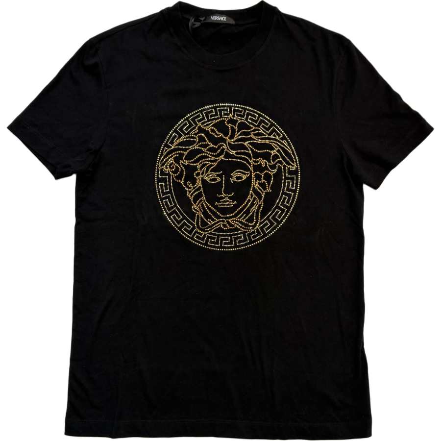 VERSACE T Shirts Men's Black Crew Neck Moderate Straight Fit