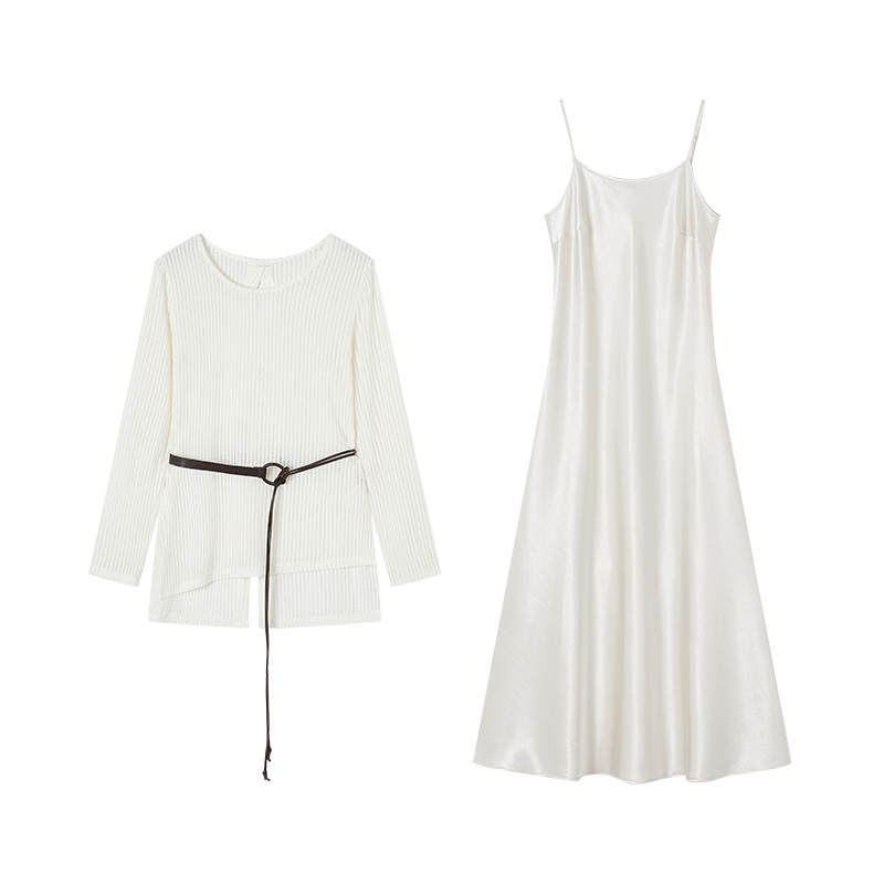 XIANGYING Two Piece Skirt Sets Women's Crew Neck Thin