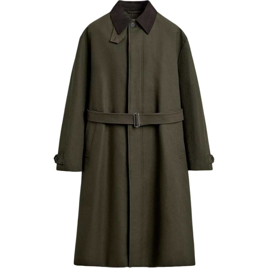 ZARA Trench Coats Unisex Dark Green Lapel Moderate