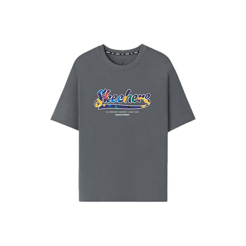 Skechers T Shirts Unisex Smoky Gray 013P Crew Neck Moderate