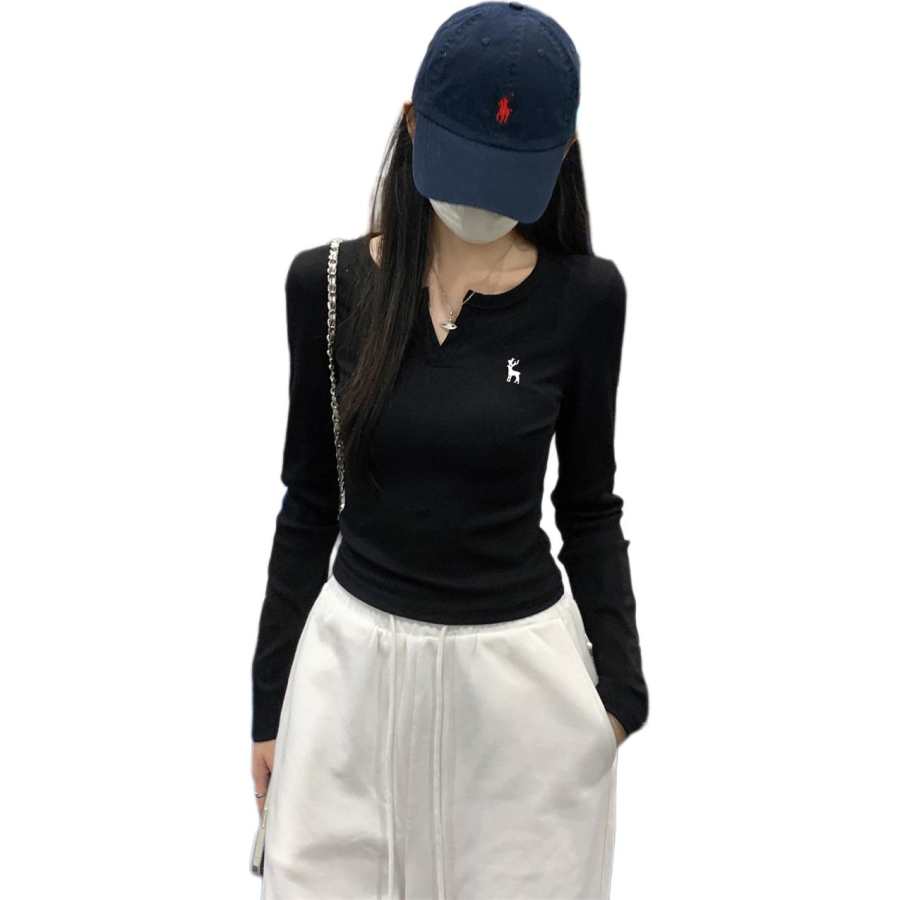 VENICEW T Shirts Women's Half Open Collar Moderate Straight Fit
