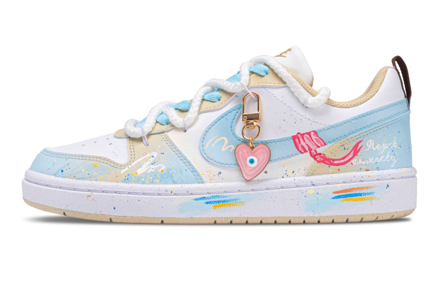 Nike Nike Court Borough One Summer Of Lemon Leather Slip Resistant Low top Skateboard Shoes Iridescent, Blue, Pink Unisex