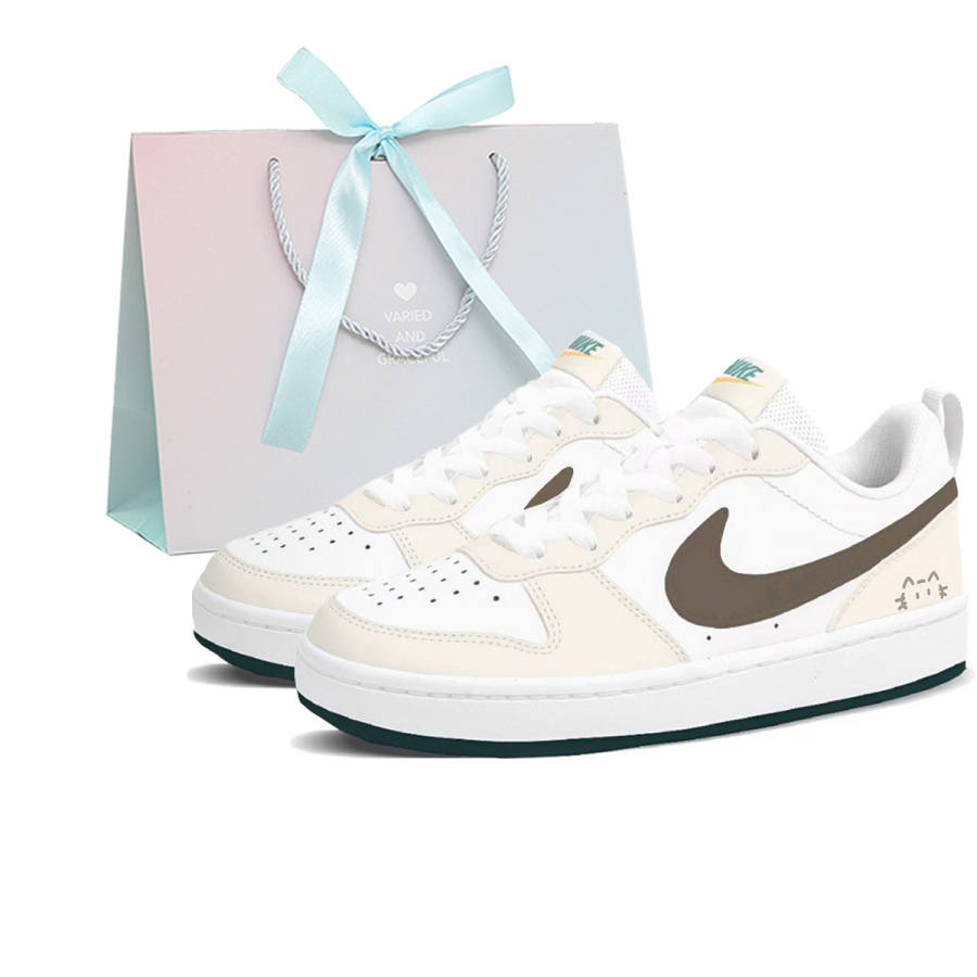 Nike Nike Court Borough 2 Leather Slip Resistant Abrasion Resistant Low top Skateboard Shoes Women's Milk Brown
