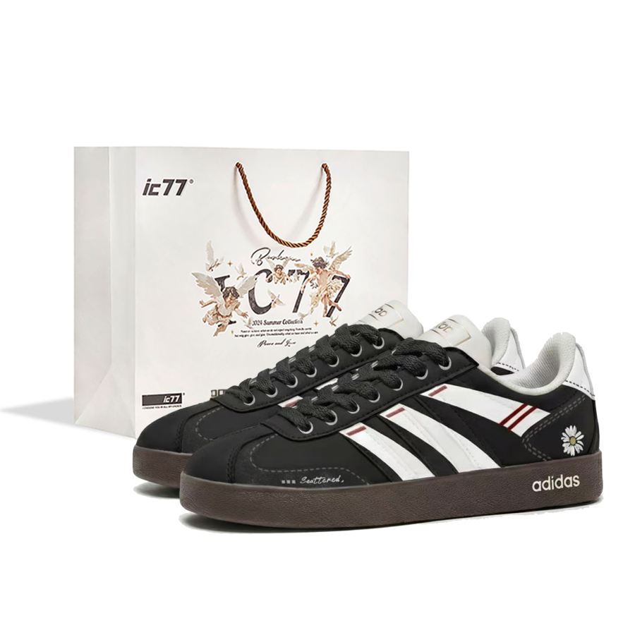 Adidas Adidas VL COURT 2.0 IC77 Daisy World, Box Abrasion Resistant Slip Resistant Low top Skateboard Shoes Unisex Black White