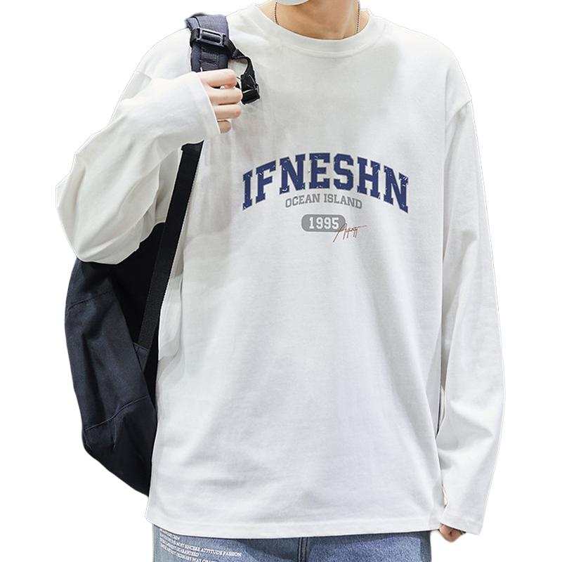 Tonlion T Shirts Men's White Crew Neck Thin Straight Fit