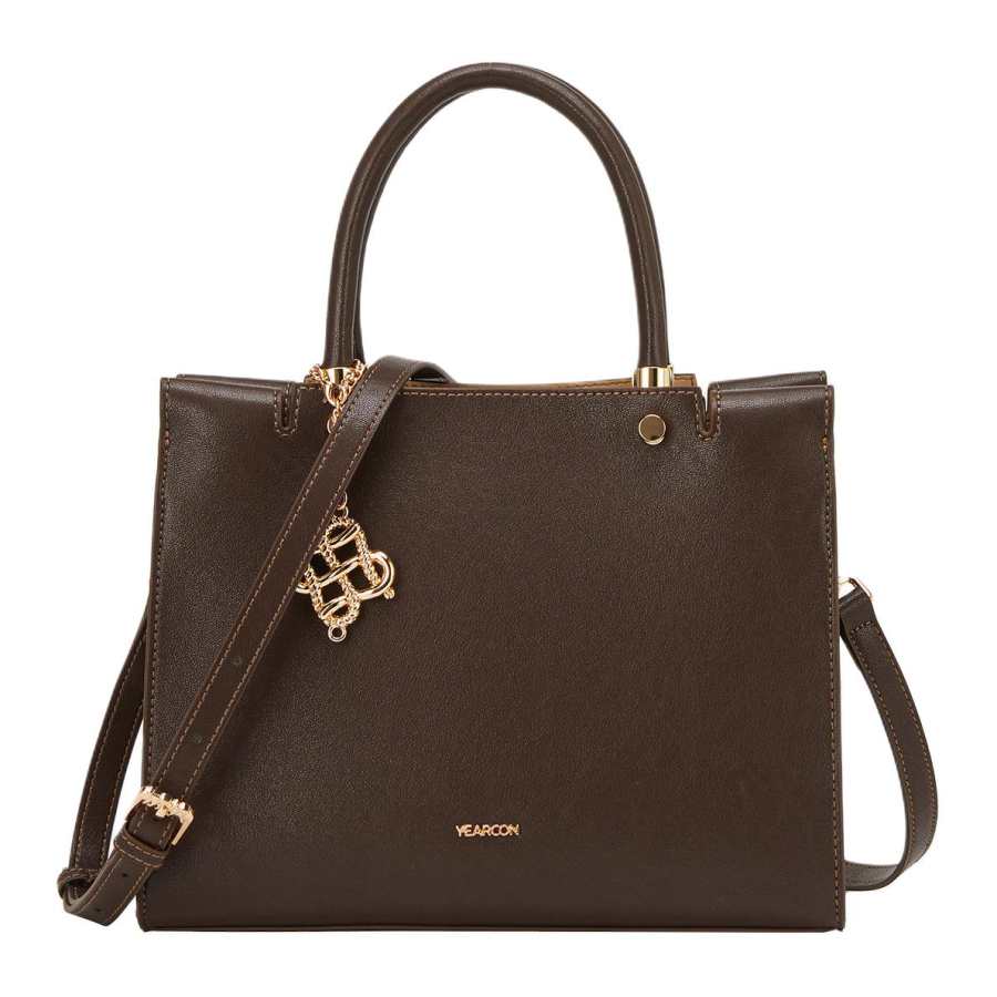 YEARCON Synthetic Leather With Cow Leather Tote One Shoulder Handbag Large Women's Dark Coffee