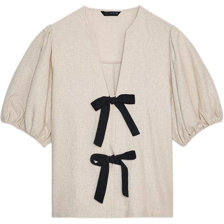 ZARA Shirts Women's Light Beige V Neck