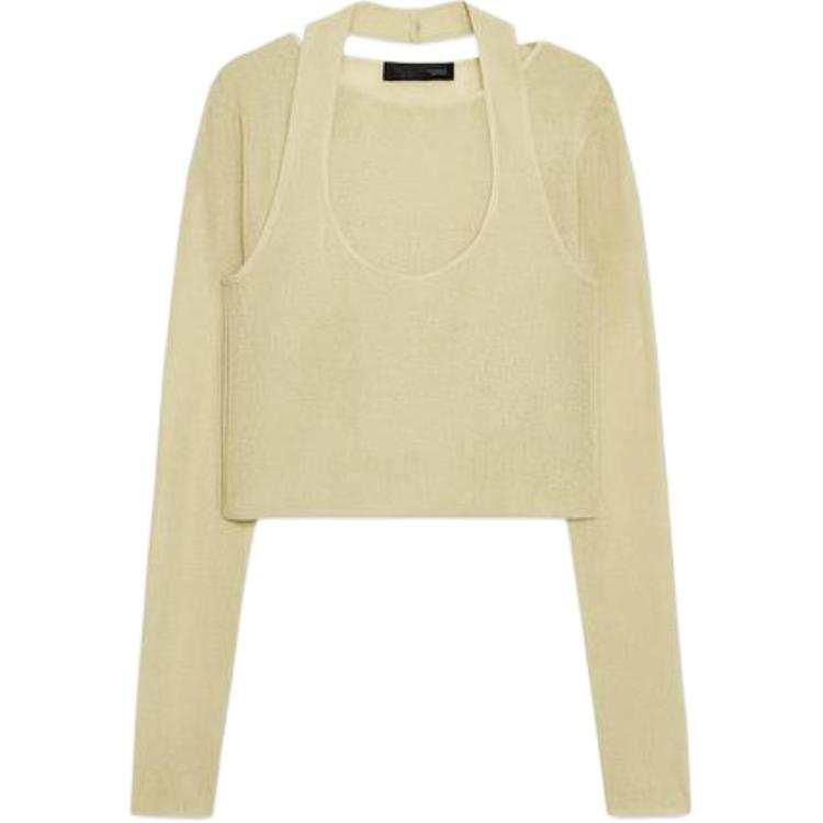 ZARA Knitwear Women's Bright Ginger Yellow Crew Neck Moderate