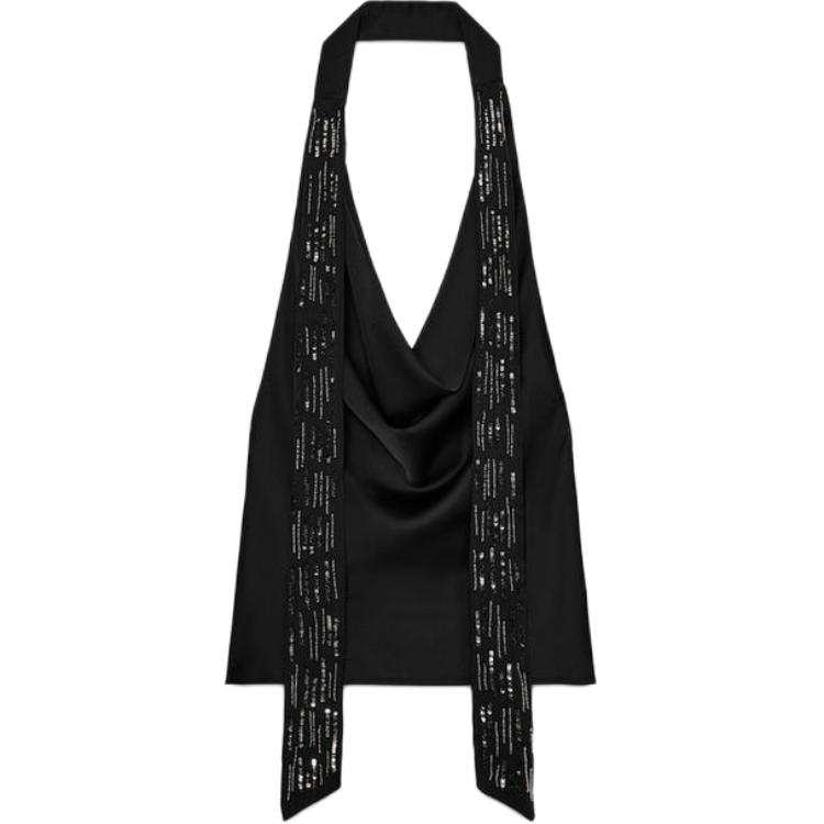 ZARA Tank Tops Women's Black V Neck Halter Neck