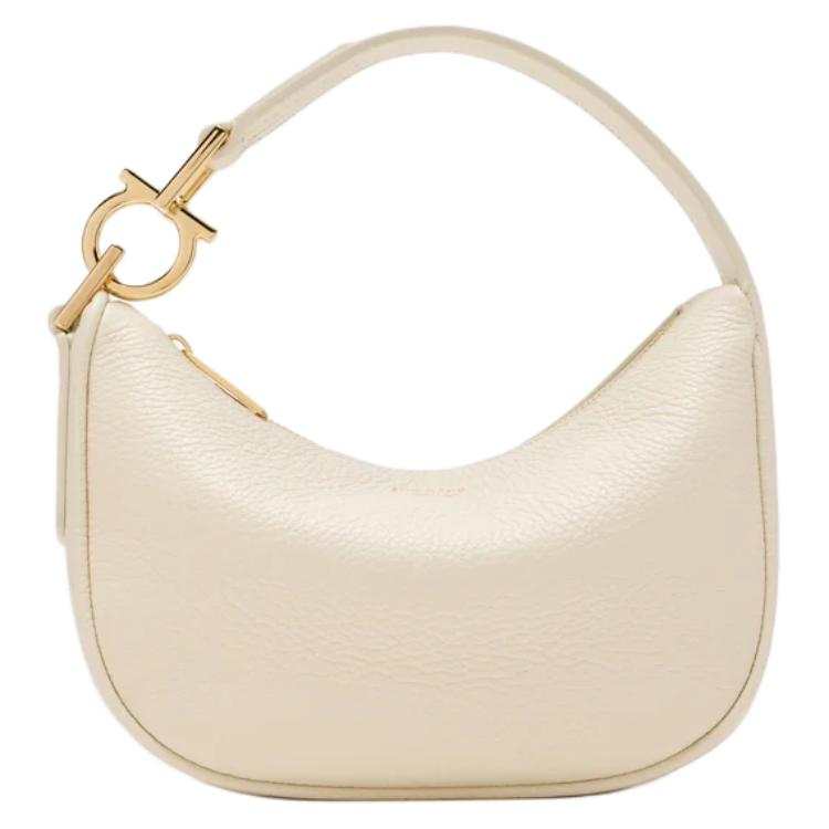 FERRAGAMO Calfskin Hobo Bag, Handbag Mini Women's Cream
