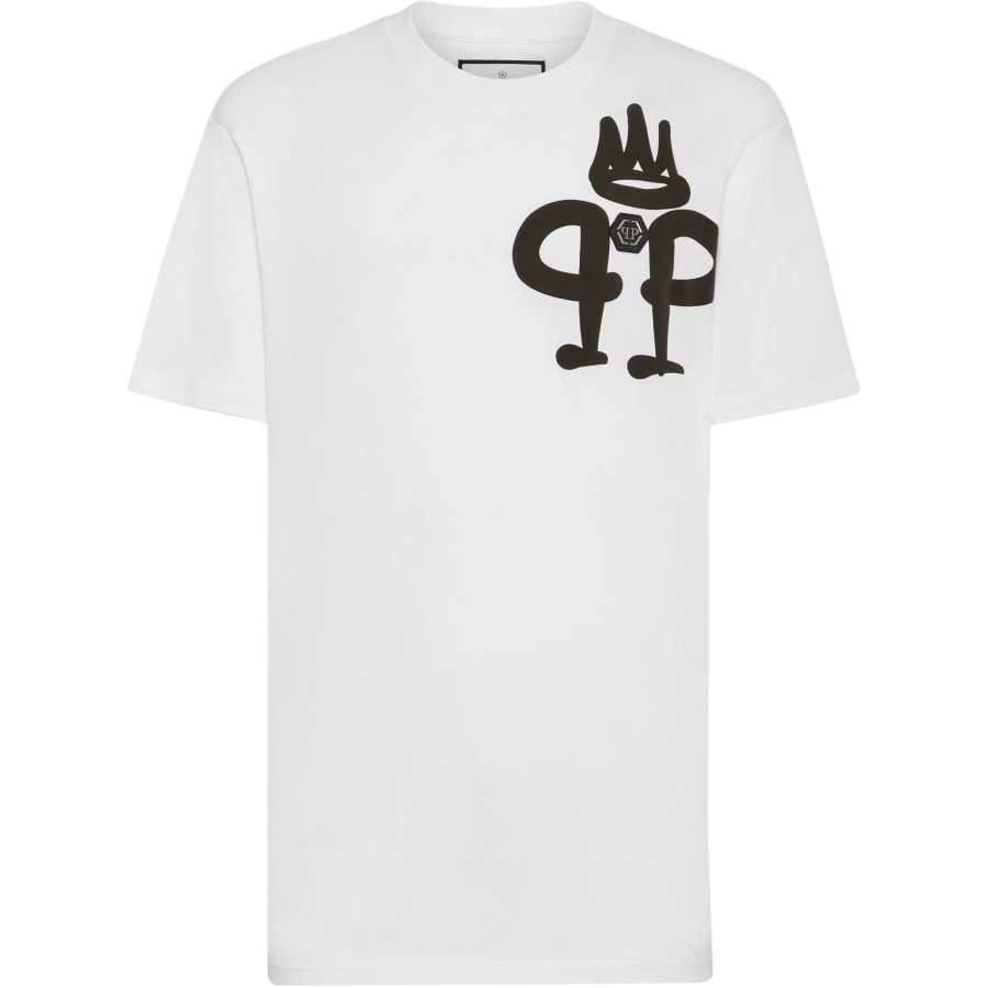 PHILIPP PLEIN T Shirts Men's White Crew Neck Moderate Straight Fit