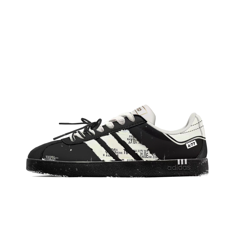 Adidas Adidas VL COURT 2.0 IC77 Graffiti Chaos Abrasion Resistant Slip Resistant Low top Skateboard Shoes Unisex Black
