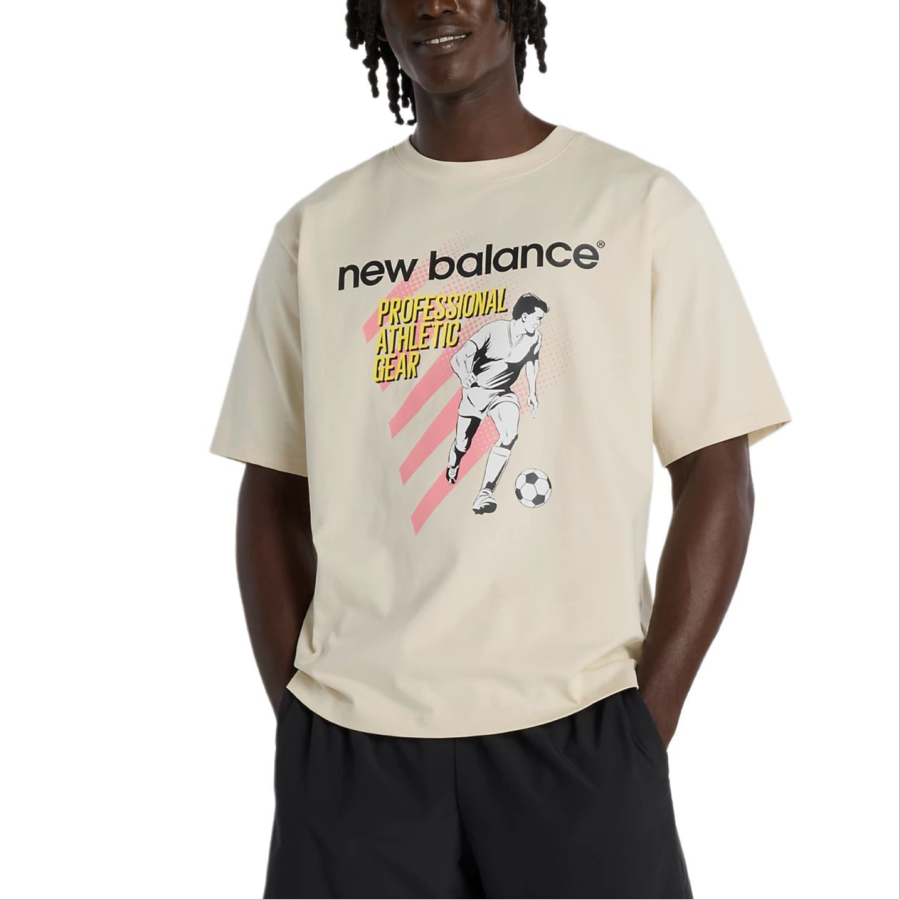 New Balance New Balance T Shirts Men's Linen/Pink Satin Crew Neck Moderate