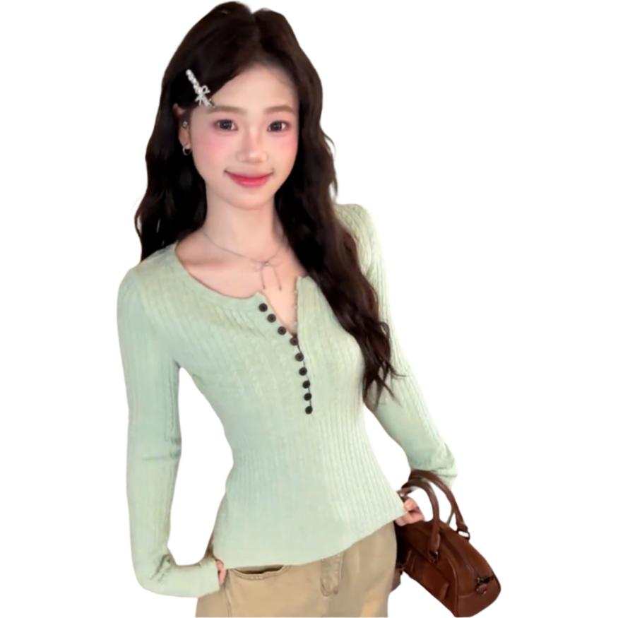 VENICEW Knitwear Women's Green V Neck Moderate Base Layer