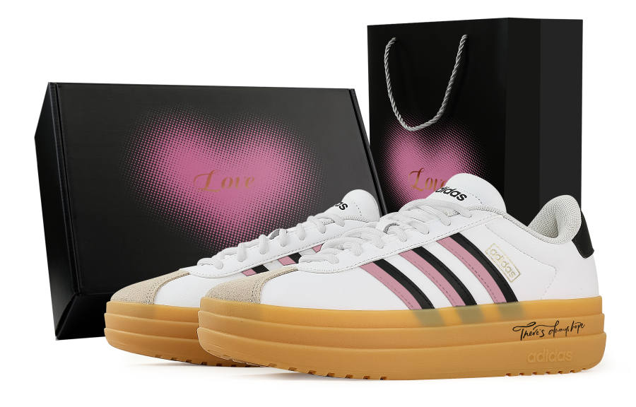 Adidas Adidas VL Court Bold Hope Beloved, Heart Box Abrasion Resistant Slip Resistant Low top Skateboard Shoes Women's White