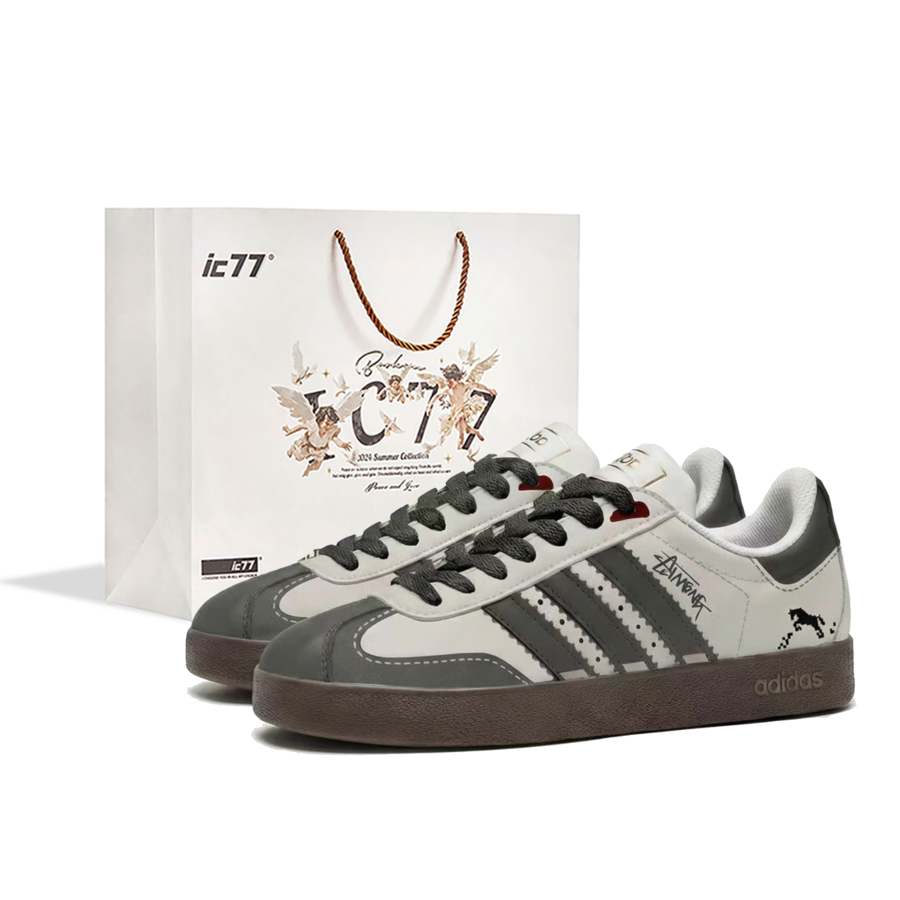 Adidas Adidas VL COURT 2.0 IC77 Pixel Pony, Box Abrasion Resistant Slip Resistant Low top Skateboard Shoes Unisex Khaki