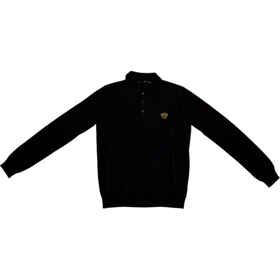 VERSACE Knitwear Men's Black Lapel Moderate Straight Fit