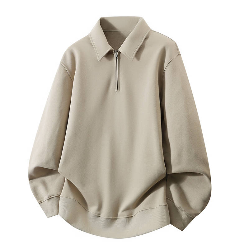 Tonlion Sweatshirts Unisex Light Khaki Polo Collar Moderate Regular