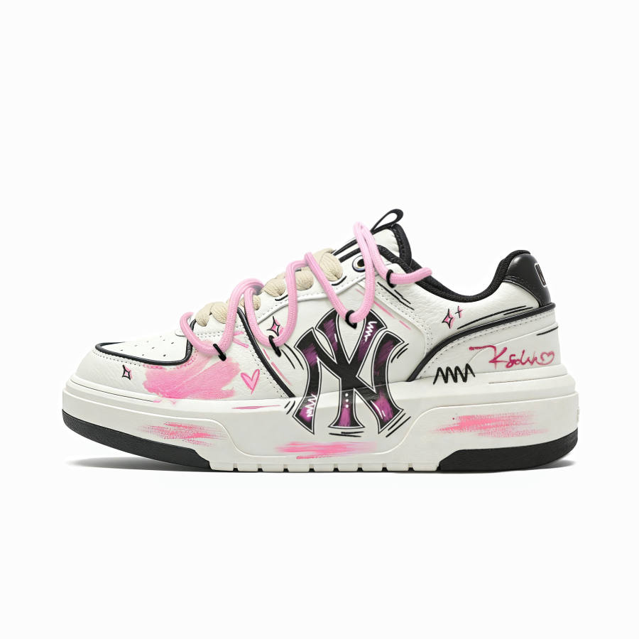MLB Chunky Liner Lover Graffiti Cushioning Height Increasing Abrasion Resistant Low top Skateboard Shoes Unisex Pink