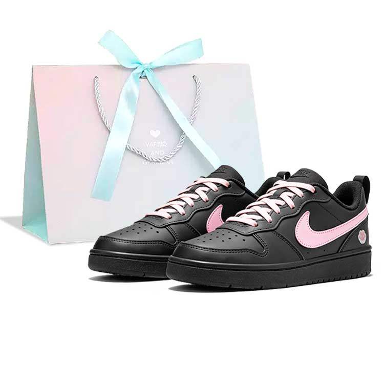 Nike Nike Court Borough Pink Cat Paw Leather Abrasion Resistant Slip Resistant Low top Skateboard Shoes Women's Black Pink